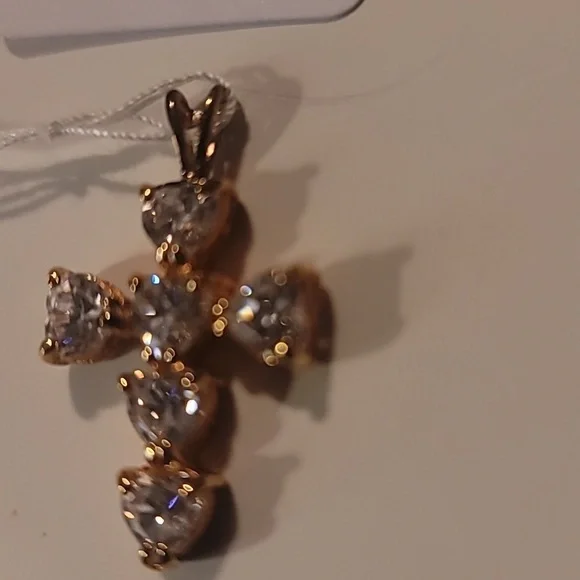 Vintage Real 925 Silver CZ Cross Pendent - Picture 6 of 13